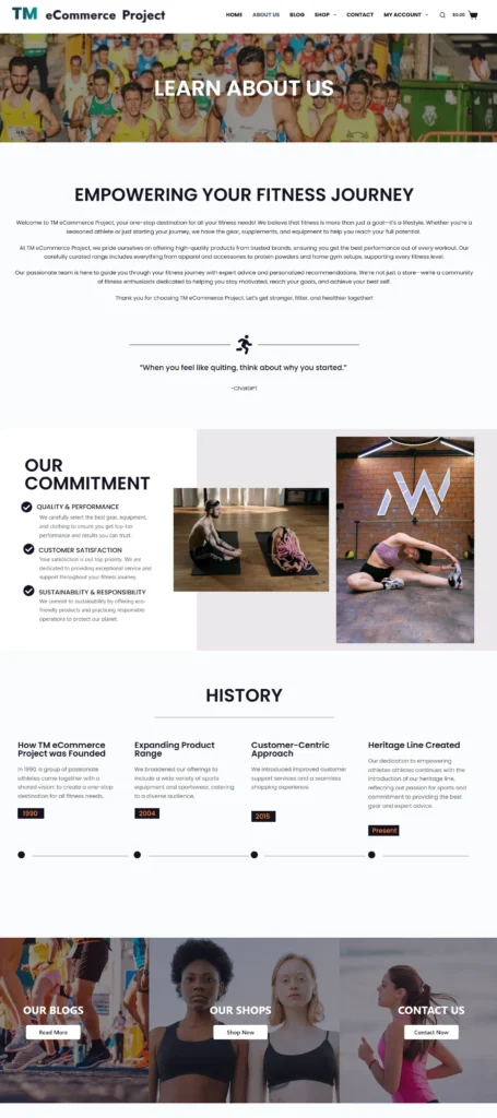 TM eCommerce Project About Page | Trisha Mellendez WordPress Developer